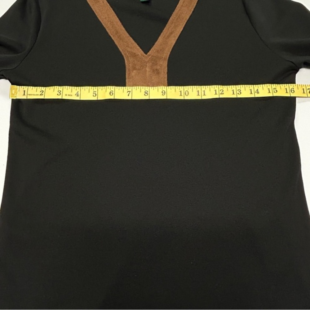 Lauren Ralph Lauren Tunic Top Long Sleeve V Neck Cotton Vegan Suede Office - Picture 5 of 8